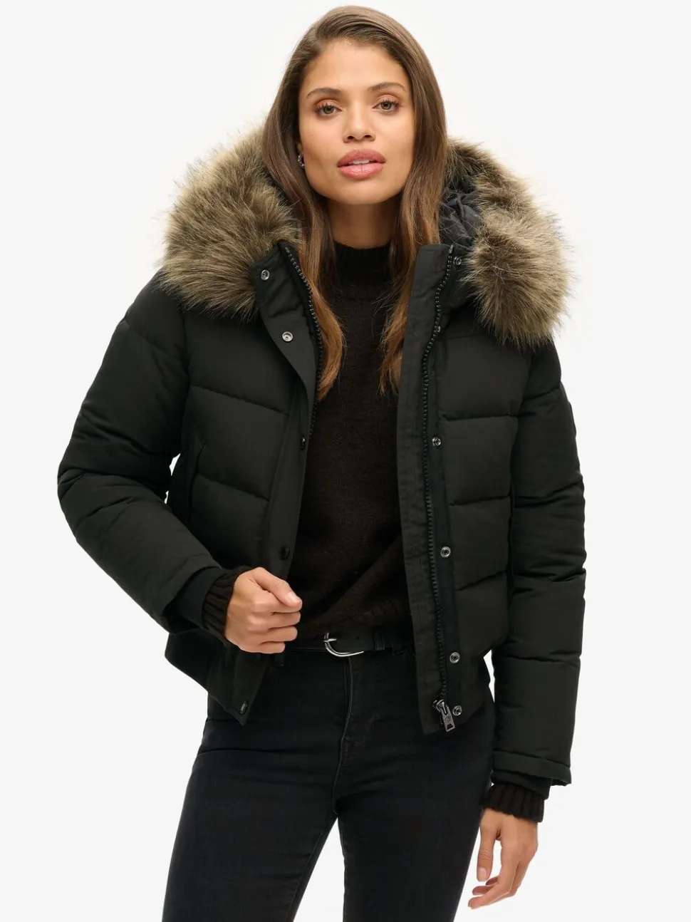 Zwart - Superdry Everest bomberjack met capuchon