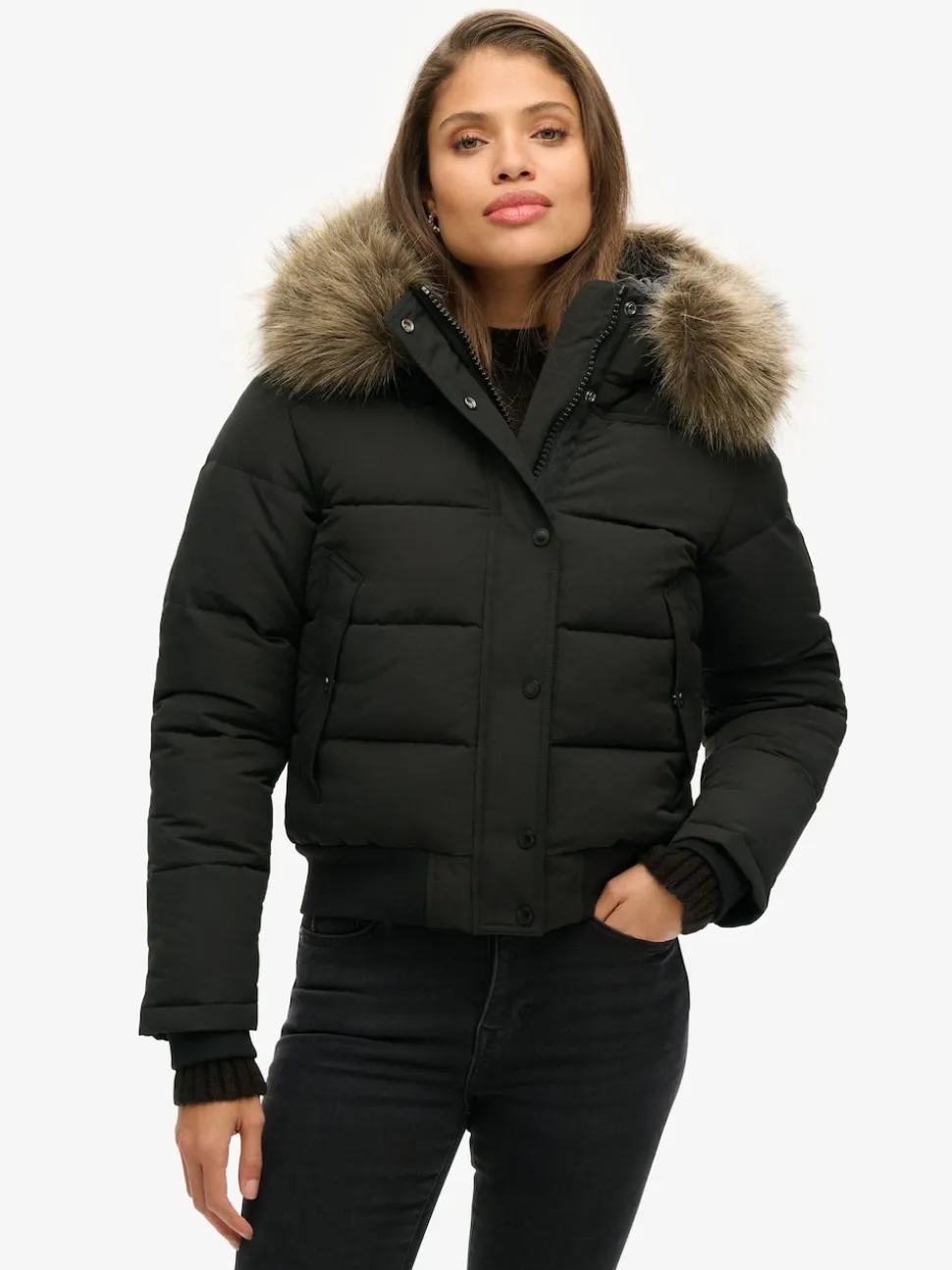 Zwart - Superdry Everest bomberjack met capuchon