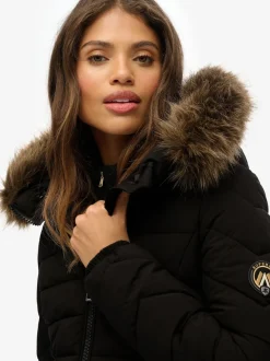 Zwart - Superdry Fuji Faux Hood Mid Length Coat