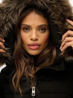 Zwart - Superdry Fuji Faux Hood Mid Length Coat