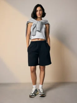 Zwart - Supersoft Peached Essentials Mid Length Jersey Jort Shorts