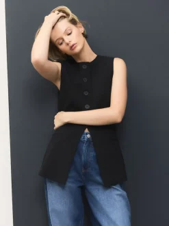 Zwart - Tailored Waistcoat With Wool