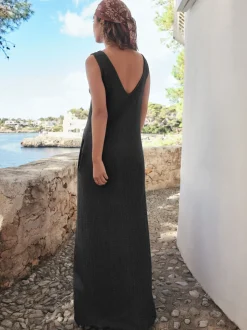 Zwart - Textured Jersey Slip Dress
