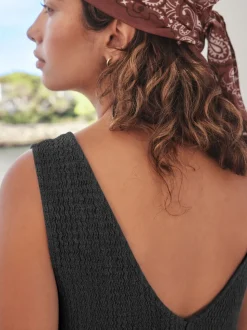 Zwart - Textured Jersey Slip Dress