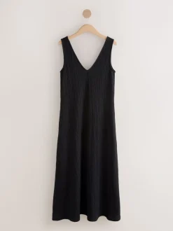 Zwart - Textured Jersey Slip Dress