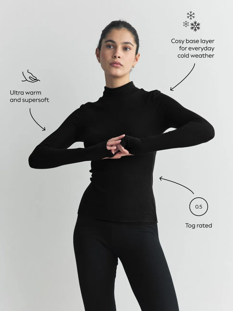 Zwart - Thermal Maximum Warmth Cosy Ribbed Roll Neck Top