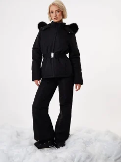 Zwart - Threadbare - Gewatteerde ski-jas met riem