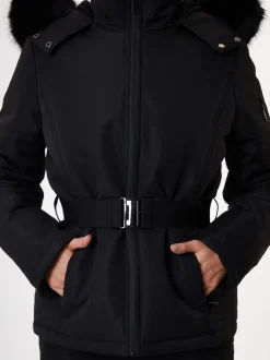 Zwart - Threadbare - Gewatteerde ski-jas met riem