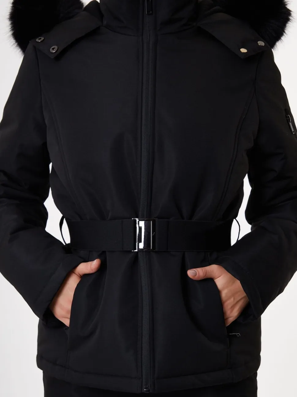 Zwart - Threadbare - Gewatteerde ski-jas met riem