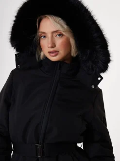 Zwart - Threadbare - Gewatteerde ski-jas met riem