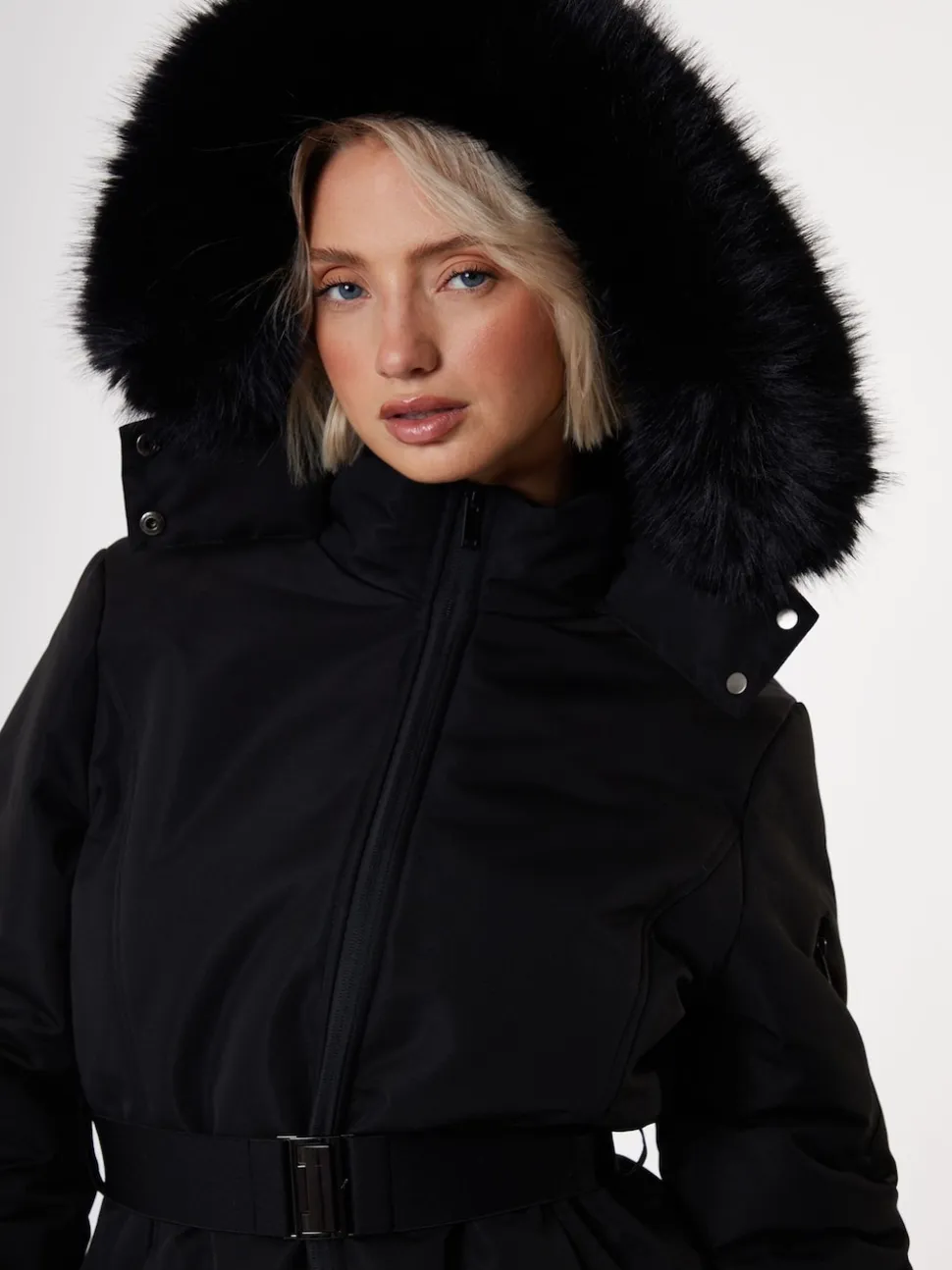 Zwart - Threadbare - Gewatteerde ski-jas met riem