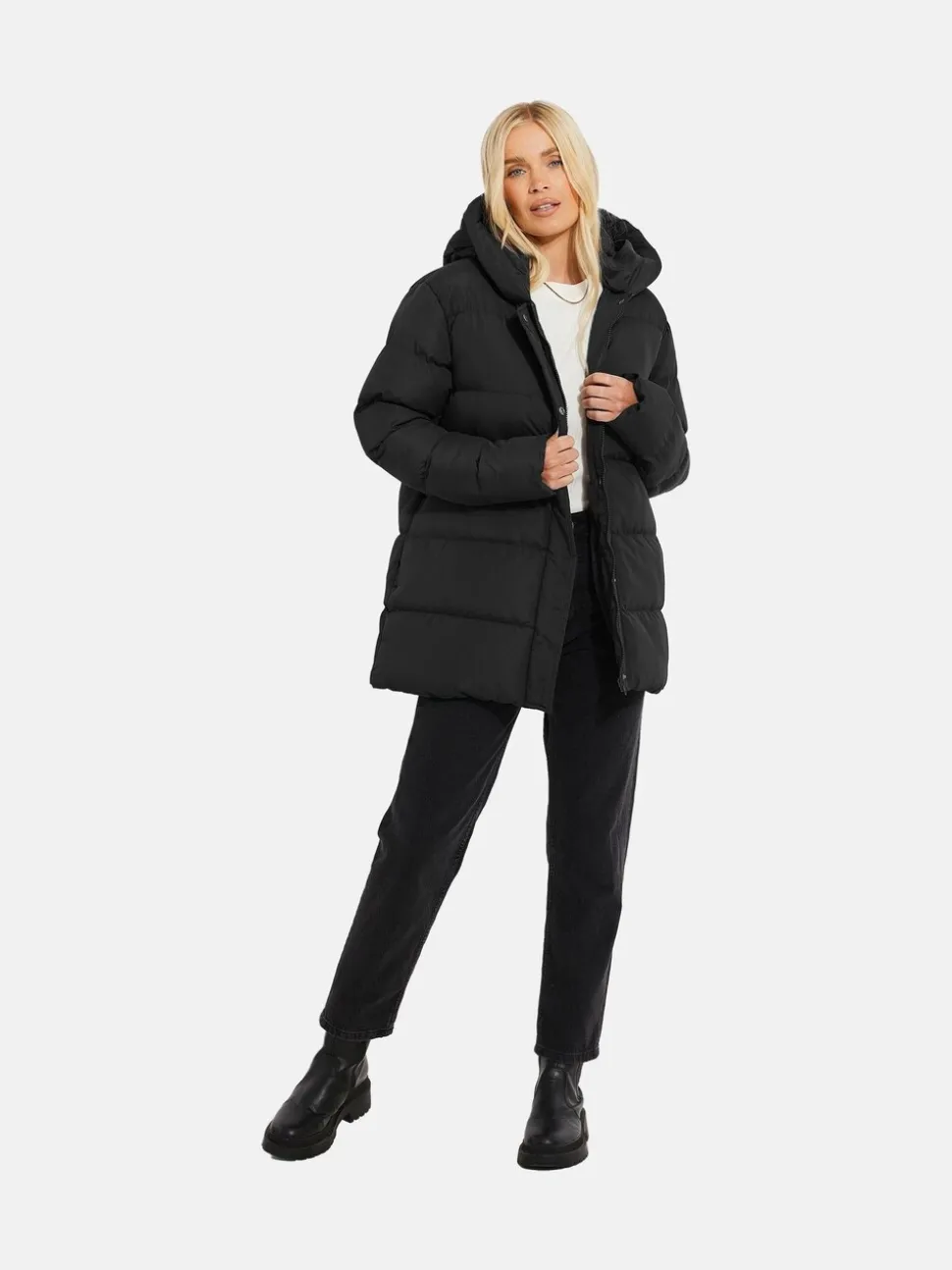 Zwart - Threadbare - Gewatteerd jack met capuchon