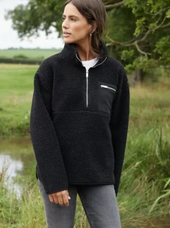 Zwart - Threadbare borgfleece met korte rits