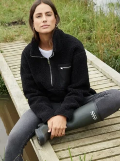 Zwart - Threadbare borgfleece met korte rits
