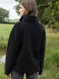 Zwart - Threadbare borgfleece met korte rits