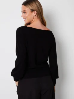 Zwart - Threadbare gebreide trui met boothals