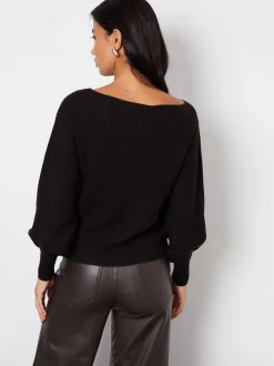 Zwart - Threadbare grof gebreide trui met slash-hals