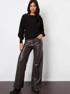 Zwart - Threadbare grof gebreide trui met slash-hals