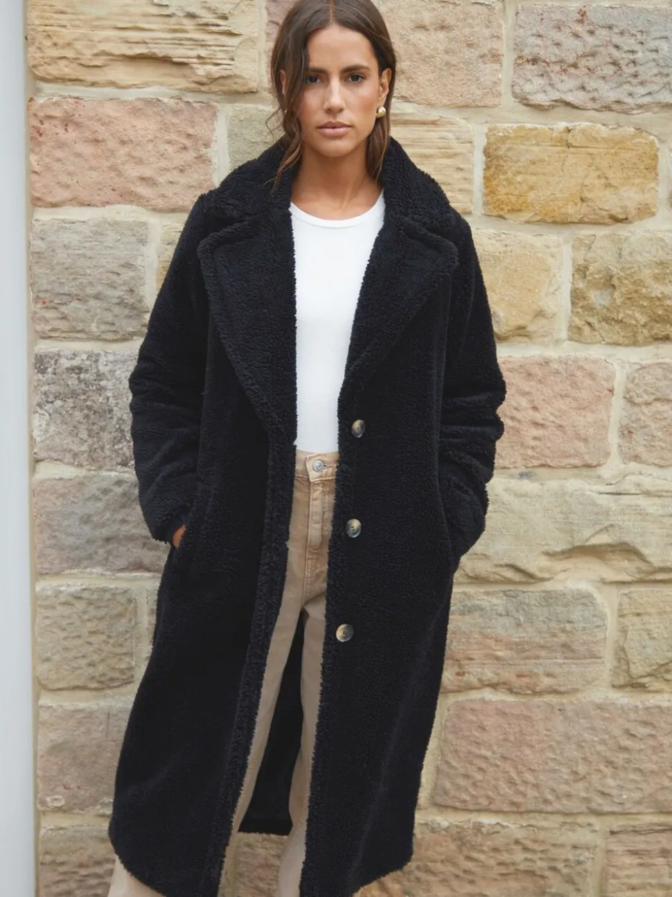Zwart - Threadbare lange jas met borg