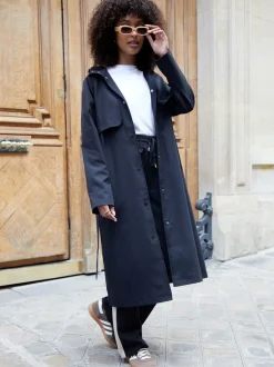 Zwart - Threadbare Longline Hooded Trench Coat