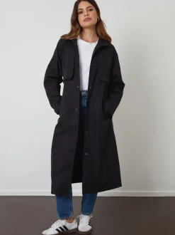 Zwart - Threadbare Longline Hooded Trench Coat