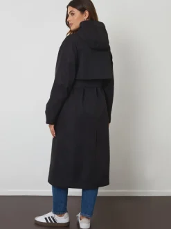 Zwart - Threadbare Longline Hooded Trench Coat