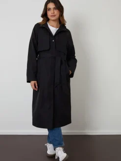 Zwart - Threadbare Longline Hooded Trench Coat