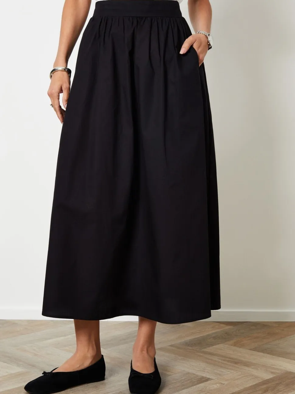 Zwart - Threadbare Midi rok met zakken