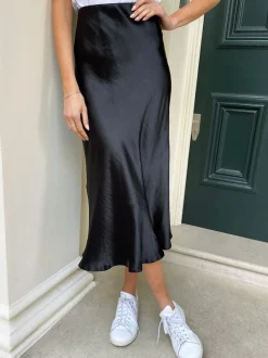 Zwart - Threadbare midirok van satijn
