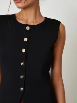 Zwart - Threadbare Ribbed Knitted Waistcoat
