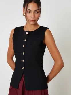 Zwart - Threadbare Ribbed Knitted Waistcoat