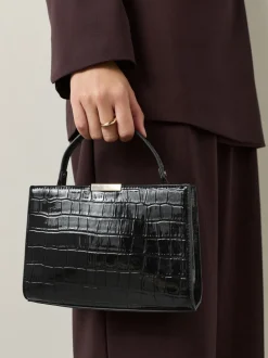 Zwart - Top Handle Tas met krokodillenmotief