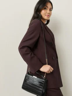 Zwart - Top Handle Tas met krokodillenmotief