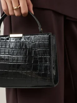 Zwart - Top Handle Tas met krokodillenmotief