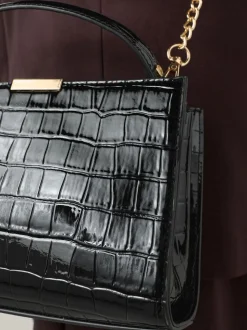 Zwart - Top Handle Tas met krokodillenmotief