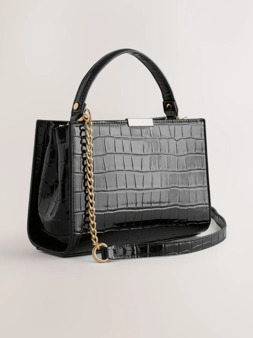 Zwart - Top Handle Tas met krokodillenmotief