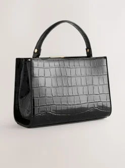 Zwart - Top Handle Tas met krokodillenmotief