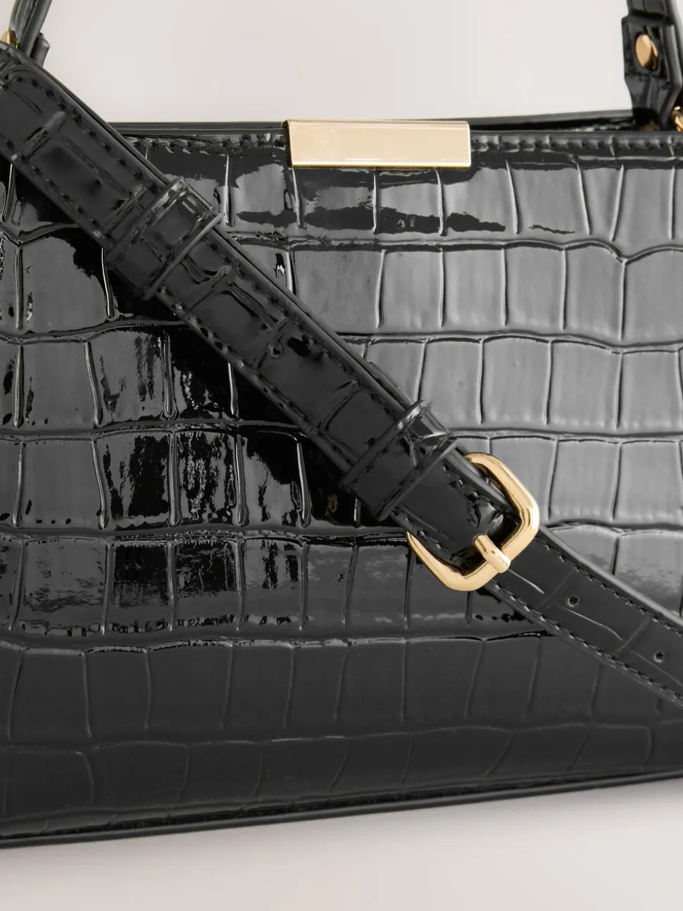 Zwart - Top Handle Tas met krokodillenmotief