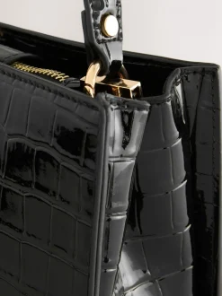 Zwart - Top Handle Tas met krokodillenmotief
