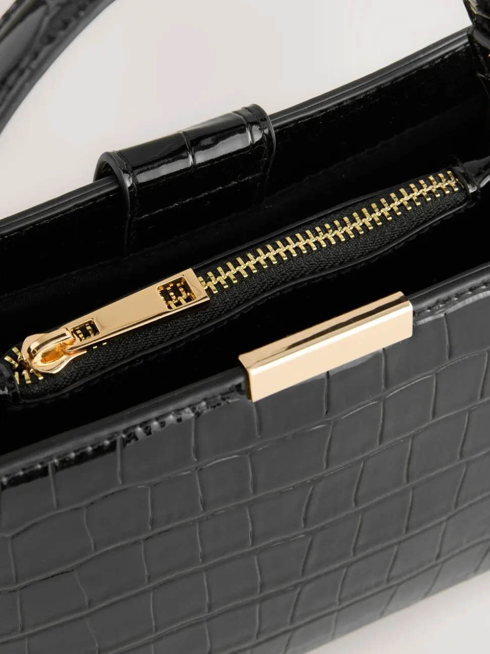Zwart - Top Handle Tas met krokodillenmotief