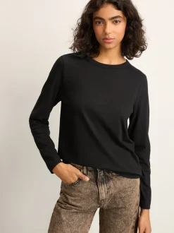 Zwart - T-shirt met lange mouwen en ronde hals