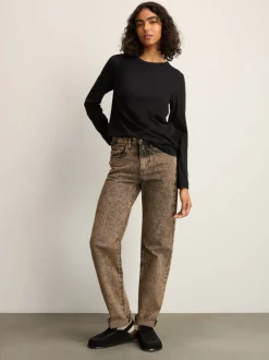 Zwart - T-shirt met lange mouwen en ronde hals