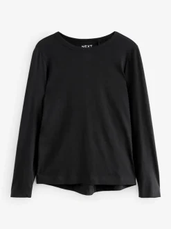 Zwart - T-shirt met lange mouwen en ronde hals