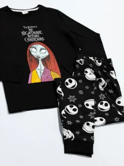 Zwart - Vanilla Underground Disney The Nightmare Before Christmas meerkleurige damespyjama met lange mouwen en pijpen van 100% katoen
