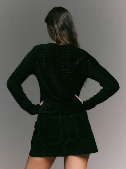 Zwart - Velvet Long Sleeve Shirred Cardigan