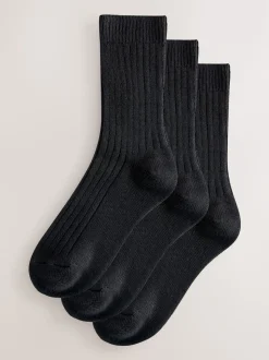 Zwart - Warm Handle Ribbed Ankle Socks 3 Pack