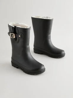 Zwart - Warmgevoerde regenlaarzen met gesp