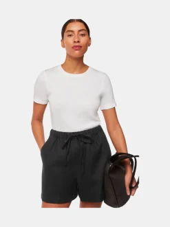 Zwart - Whistles linnen short met elastische tailleband