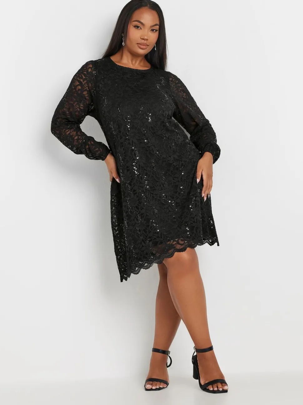 Zwart - Yours - Curve - Kanten midi-jurk