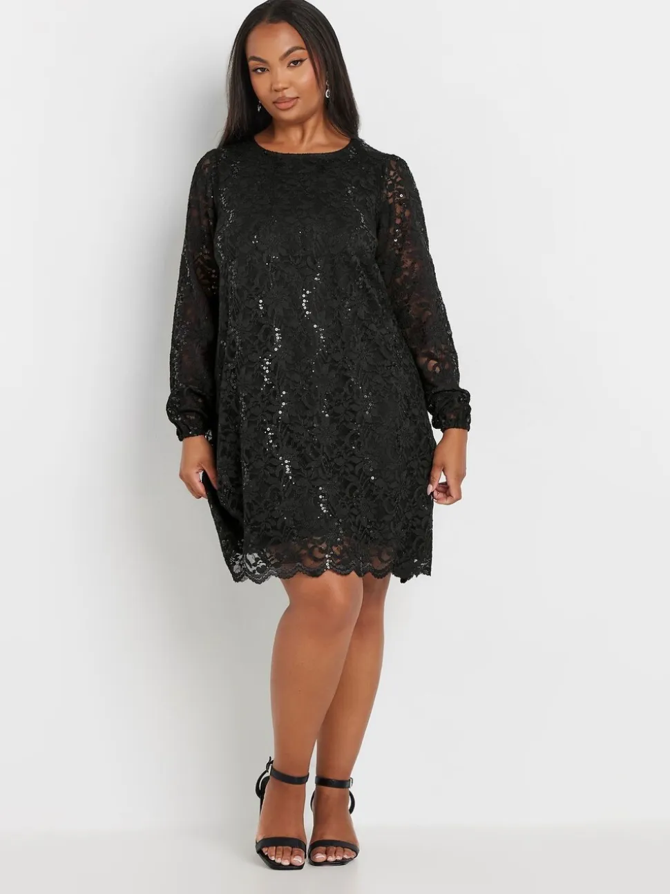 Zwart - Yours - Curve - Kanten midi-jurk